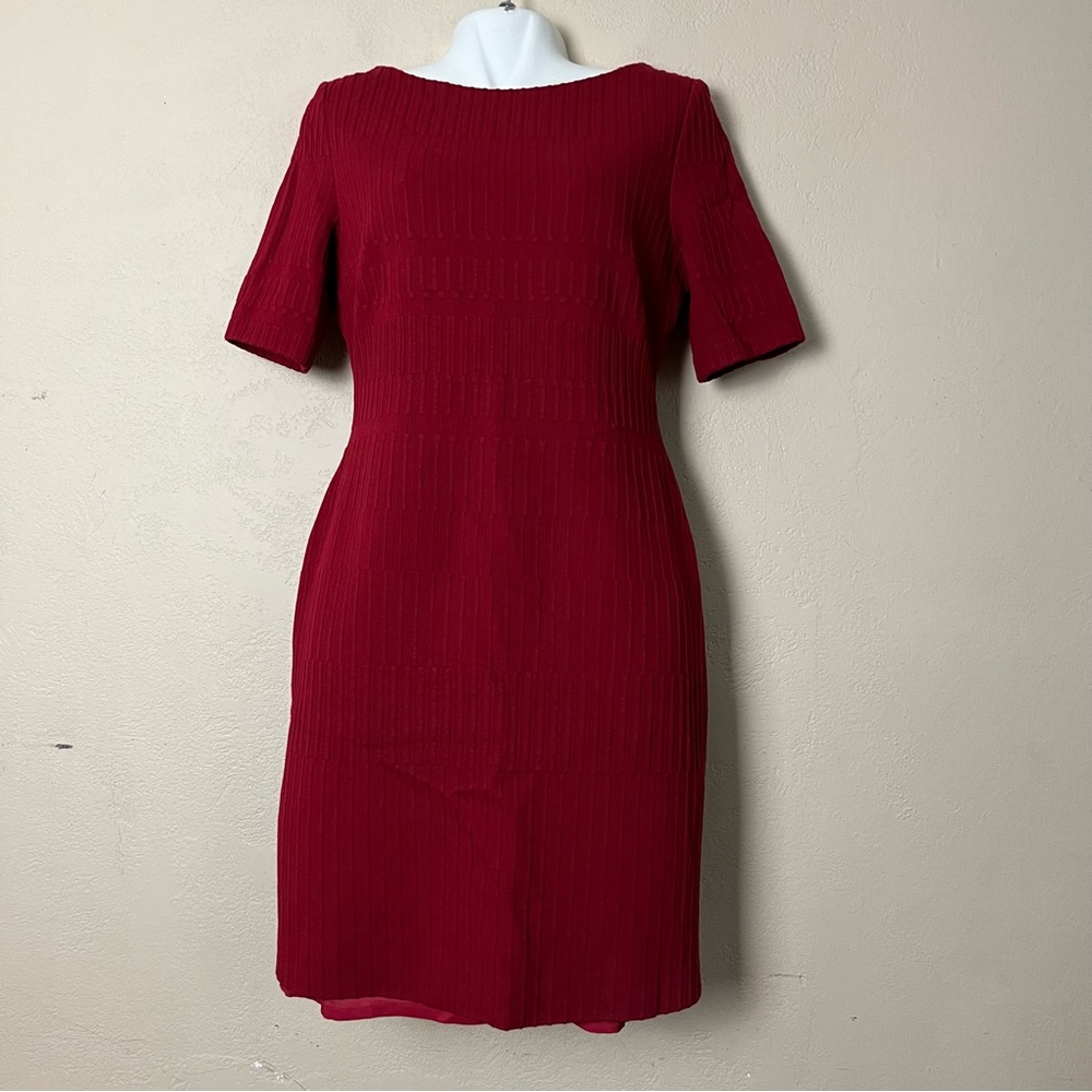 Hugo Boss Womens Formal Cocktail Dress Textured Short Sleeve‎ Red Size US 8